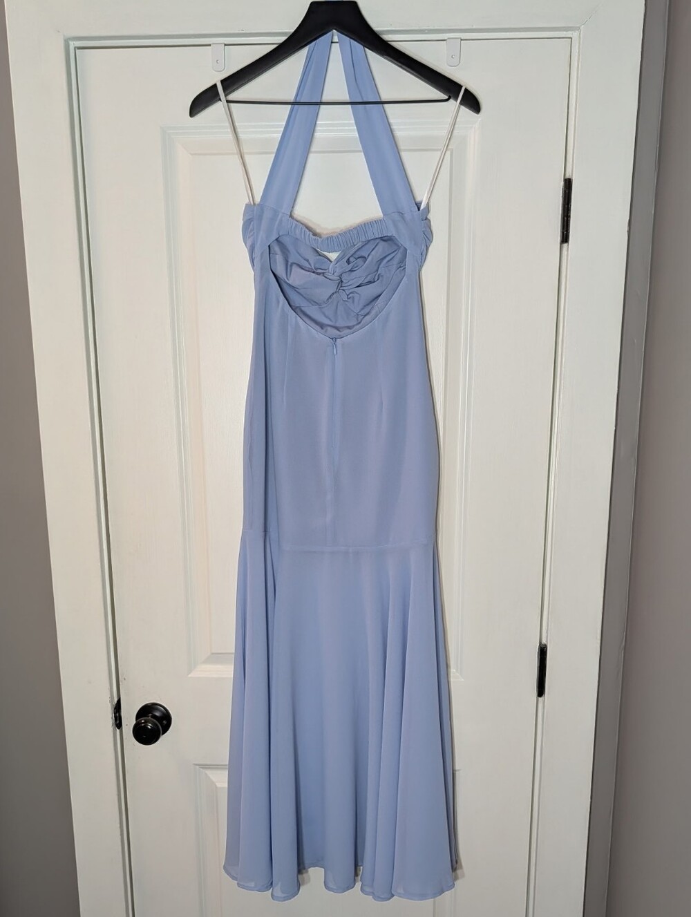Strapless Light Blue Chiffon Maxi Dress with Neck Band - Picture 5 of 9